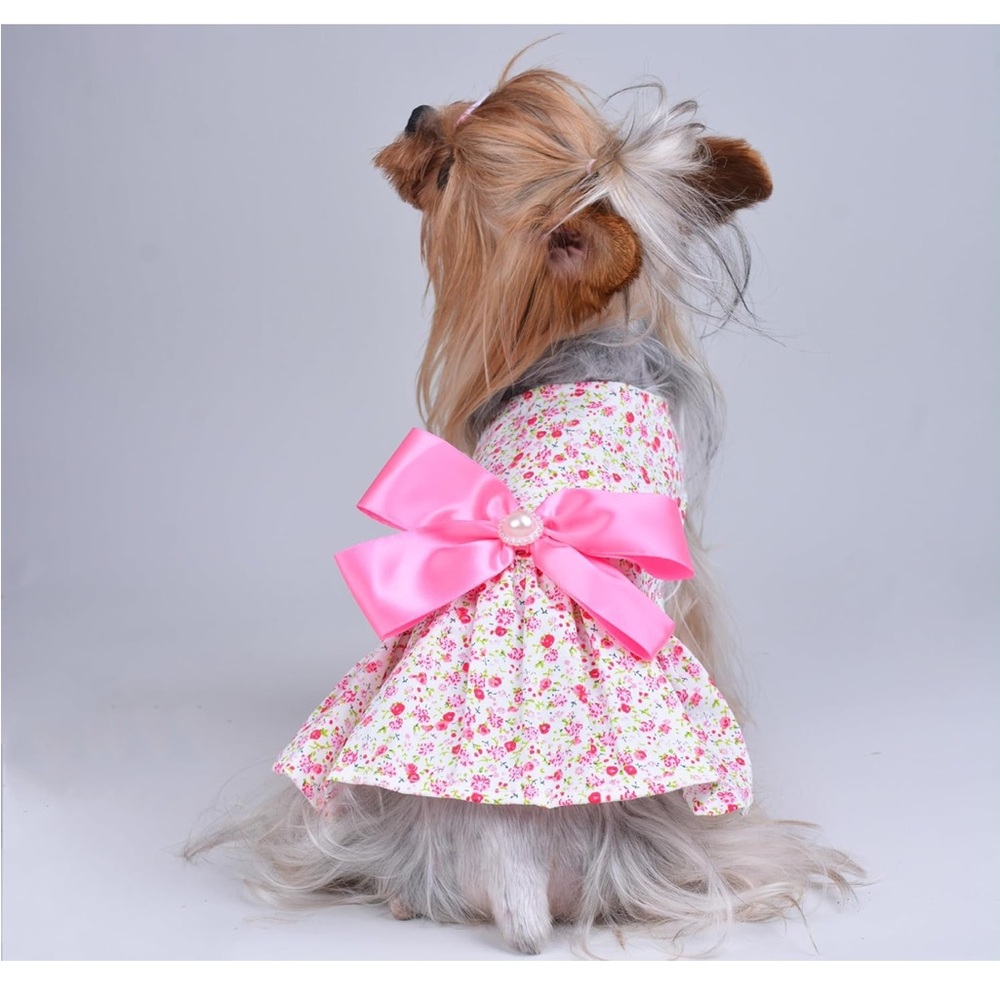 Floral Pink Bow Dog Dress M - Picture 5 of 9